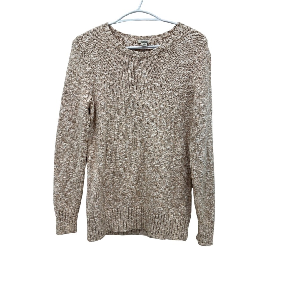 L.L.Bean 100% Cotton Marled Crewneck Sweater Oatmeal Beige Size Small